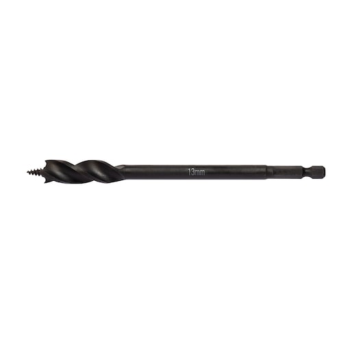 DEWALT DT90239 13mm wood drill bit with hex shank and threaded tip, shown against a white background.