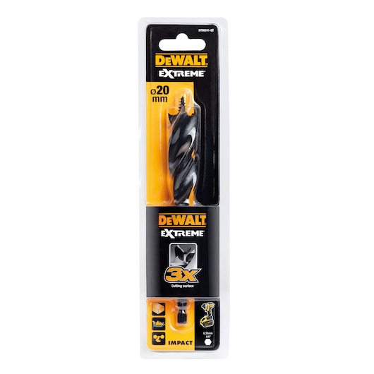 DEWALT Extreme wood drill bit, 20mm, in retail blister packaging. Suitable for impact use. SKU DT90241.