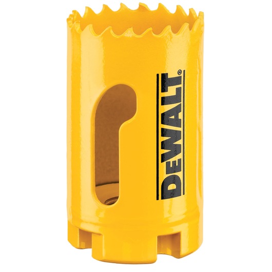 DEWALT hole saw DT90309, DT90309-QZ for photography. Yellow with jagged edge.