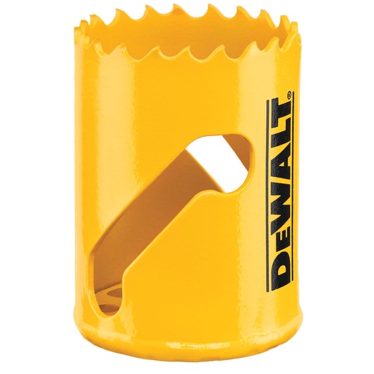 DEWALT yellow hole saw for photography. SKUs: DT90311, DT90311-QZ. Cylindrical with sharp teeth.