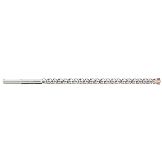 A long, silver DEWALT masonry drill bit with SDS shank and spiral flutes, suitable for concrete drilling tasks.