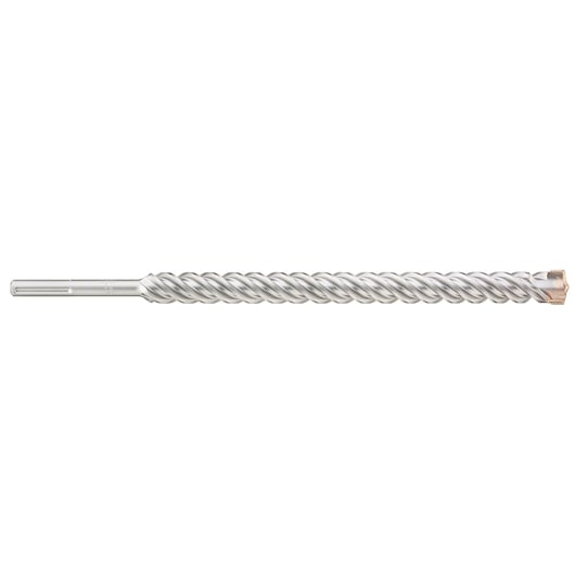 A DEWALT long metal rotary drill bit with spiral design, shown isolated on a white background.