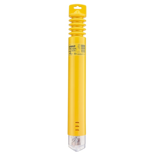 Yellow DEWALT DT9445 drill bit in protective plastic tube with product label visible near the top.