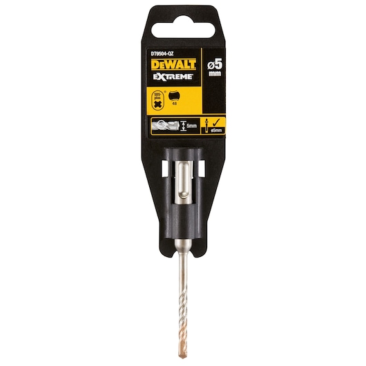 DEWALT DT9504 Extreme SDS Plus drill bit, 5mm size, packaged for masonry and concrete drilling.