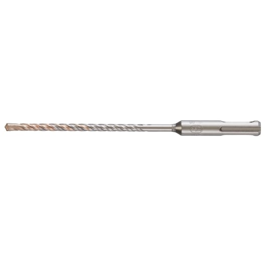 Long, metallic DEWALT DT9505 drill bit with spiral flutes and SDS shank for masonry drilling.