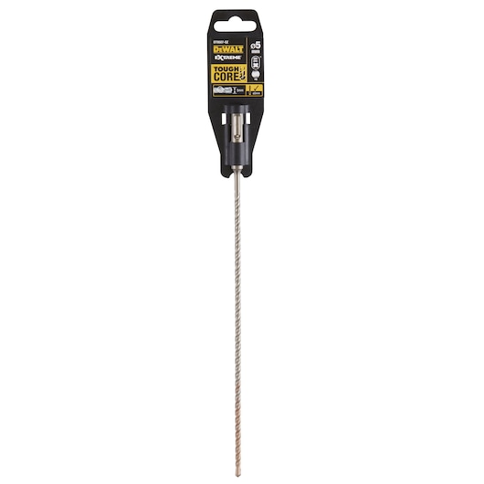 DEWALT Tough Core drill bit, 5 mm, in retail packaging, long metal shaft for masonry or concrete drilling.