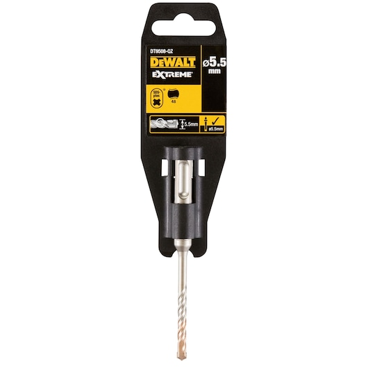 DEWALT Extreme SDS Plus drill bit, DT9508, 5.5mm diameter, in retail packaging for masonry and construction.