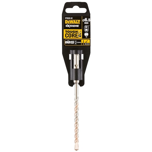 DEWALT DT9520 6.5mm masonry drill bit in retail packaging, features Tough Core branding and product details.