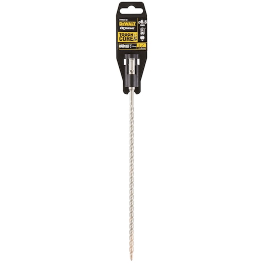 DEWALT DT9523 long masonry drill bit in retail packaging, 6.5mm diameter, for concrete and stone drilling.