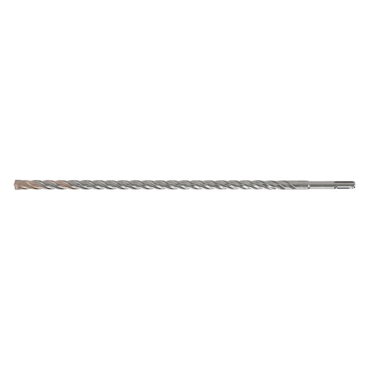 A long, silver DEWALT SDS drill bit with spiral fluting, shown isolated on a white background.