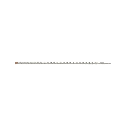 Long, silver DEWALT drill bit with spiral design, shown horizontally on white background.