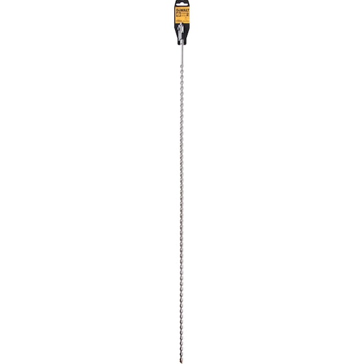 DEWALT DT9547 long spiral masonry drill bit with yellow label, designed for drilling concrete or stone surfaces.