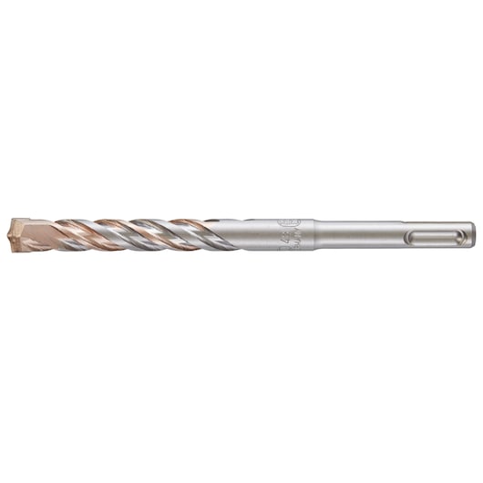 A DEWALT DT9552 metal drill bit with spiral flutes and a reinforced tip, used for drilling materials.