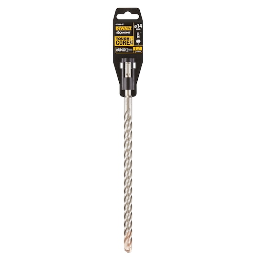 DEWALT DT9569 Tough Core SDS drill bit for masonry, silver color, shown in retail packaging.