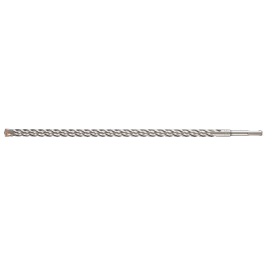 Long metal masonry drill bit with spiral grooves and SDS shank for use with rotary hammer drills.