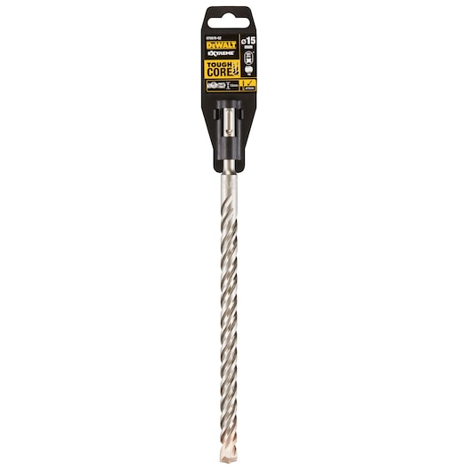 DEWALT DT9576 drill bit, 15mm diameter, in packaging with Tough Core label for masonry and concrete.
