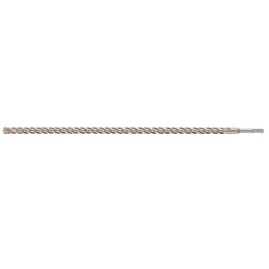 Long DEWALT DT9583 SDS Plus masonry drill bit, straight and spiral fluted for efficient drilling.