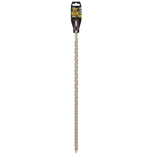 DEWALT DT9583 long, spiral concrete drill bit with labeled packaging on a white background.
