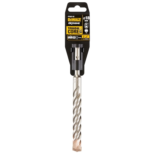 DEWALT DT9587 Tough Core drill bit for concrete, 18mm diameter, with packaging, silver spiral and black label.