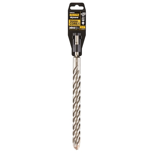 DEWALT DT9603 drill bit with spiral design, Tough Core, 22mm diameter, shown in its retail packaging.