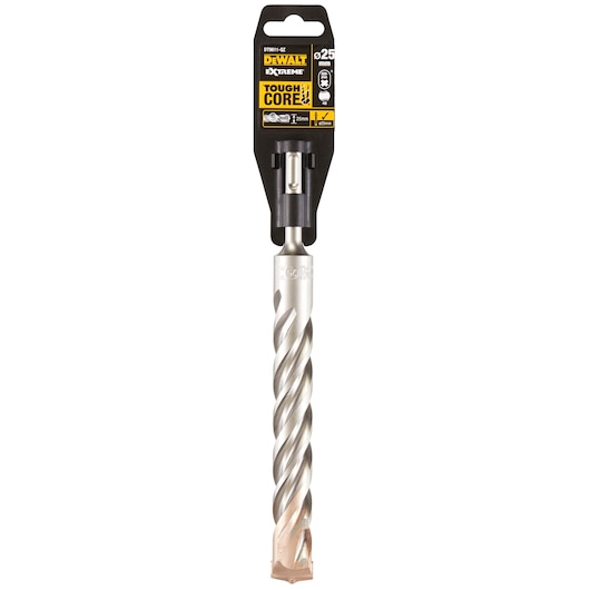 DEWALT DT9611 Tough Core 25mm metal drill bit in retail packaging with yellow and black label.