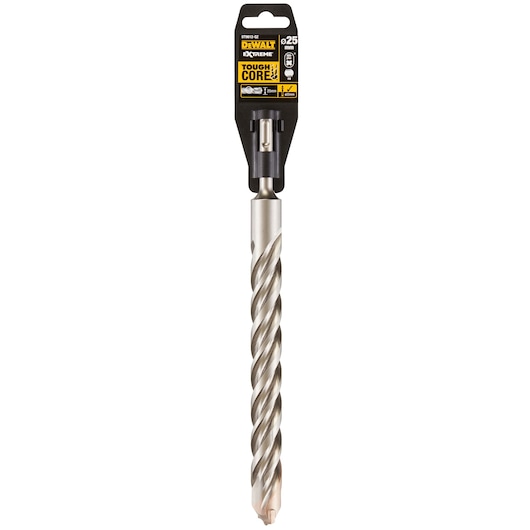DEWALT DT9612 25mm masonry drill bit with spiral flute and Toughcore label in retail packaging.