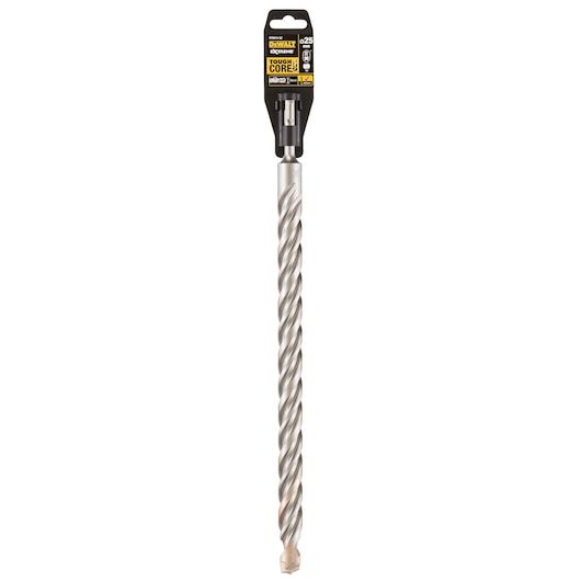 DEWALT DT9613 masonry drill bit with spiral design and packaging, intended for heavy-duty construction use.