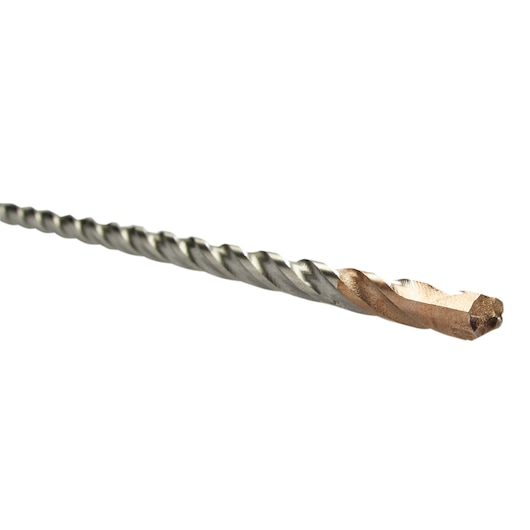 Close-up of a DEWALT DT9621 masonry drill bit with a spiral design and a carbide tip on a white background.