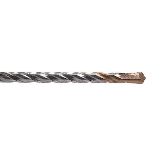 Close-up of a DEWALT metal drill bit with spiral grooves and a pointed tip against a white background.