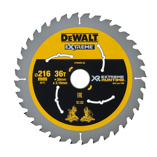 DEWALT DT99569 circular saw blade, 216mm, 36 teeth, for extreme runtime, suitable for woodworking tools.