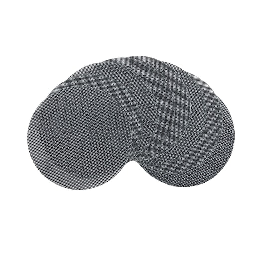 A set of round mesh sanding discs, shown overlapping on a white background.