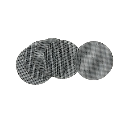 Stack of DEWALT round sanding mesh discs for surface finishing, displayed on white background.