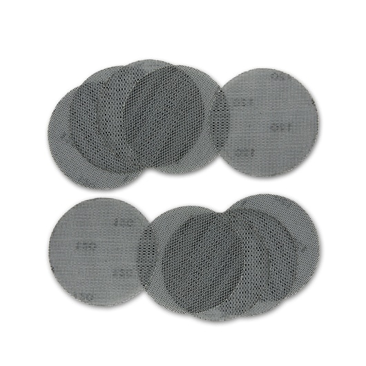 Mesh sanding discs from DEWALT, shown in two groups, designed for surface sanding and finishing tasks.