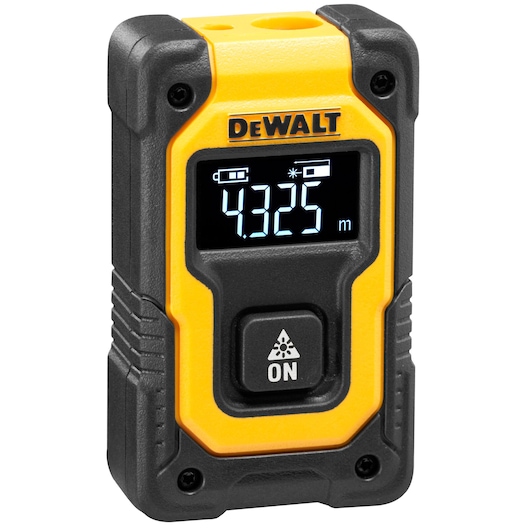DEWALT laser distance measurer, DW055PL, DW055PL-XJ. Compact yellow device with digital display for photography.