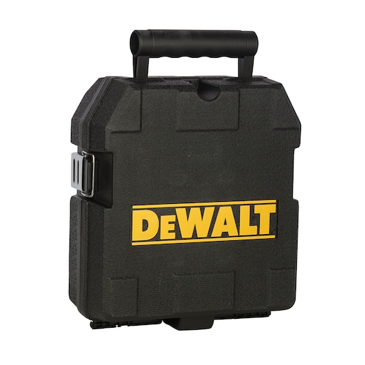 Black DEWALT carrying case with handle and yellow logo, shown upright against a white background.