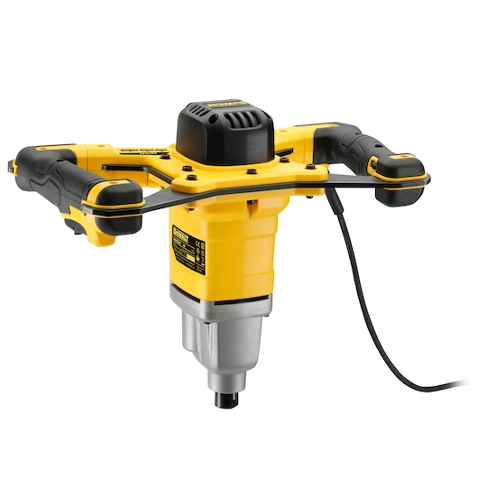 DEWALT DWD241 yellow corded mixing drill with dual side handles, shown on a white background.