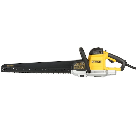DEWALT DWE397-QS electric saw with long blade and yellow handle, designed for cutting construction materials.
