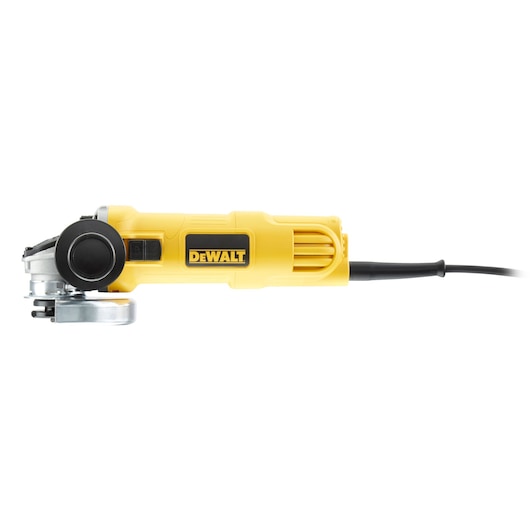 DEWALT angle grinder, yellow, corded. Photography, SKUs DWE4056-QS, DWE4056 shown.