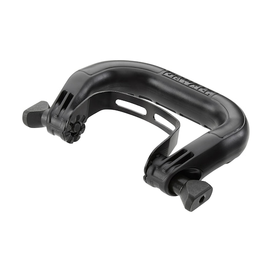 Black DEWALT handle attachment for angle grinders, with adjustable locking knobs, on a white background.