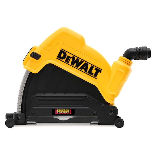DEWALT DWE46229 yellow and black power tool, designed for cutting tasks with safety features, side profile view.