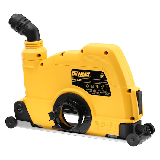 DEWALT DWE46229 yellow dust shroud with black nozzle, used for concrete cutting tools.