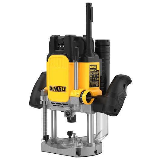 DEWALT DWE625KT plunge router for woodworking, yellow and black, with ergonomic handles and precision base.
