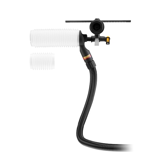 DEWALT DWH201D dust extraction attachment with flexible hose and two translucent cuffs for drill applications.