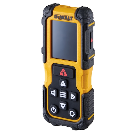 DEWALT DWHT78200 yellow and black handheld digital measuring tool with screen and control buttons.