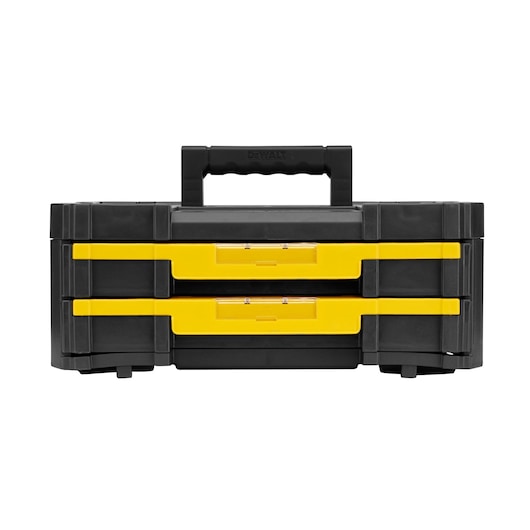 DEWALT black and yellow toolbox with two front drawers and a top handle.