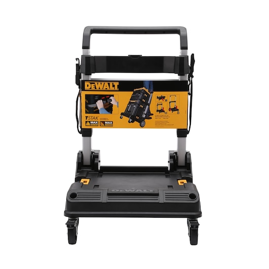 DEWALT TSTAK black rolling tool cart with handle and product label on the front.