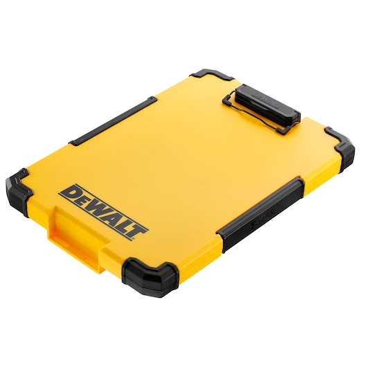 Yellow DEWALT case with black corners and handle, designed for tool storage and organization.
