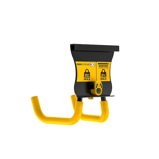 DEWALT yellow and black wall hook for ToughSystem 2.0 DXL storage system, metal construction, dual hooks.
