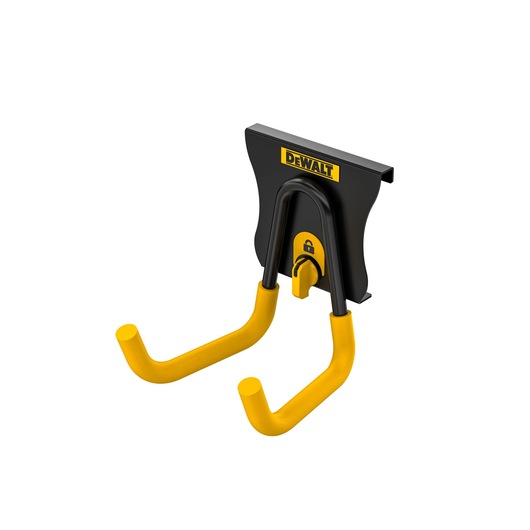 DEWALT wall mount utility hook with yellow-coated arms for tool and accessory storage.