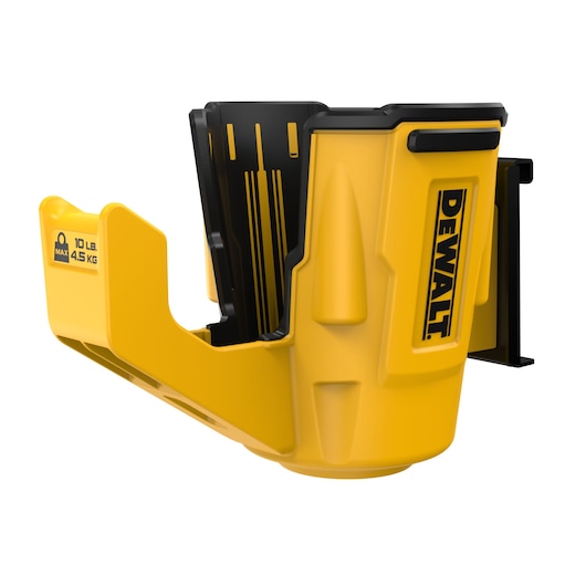 DEWALT yellow tool holder with black accents, wall mount, 10 lb maximum capacity.